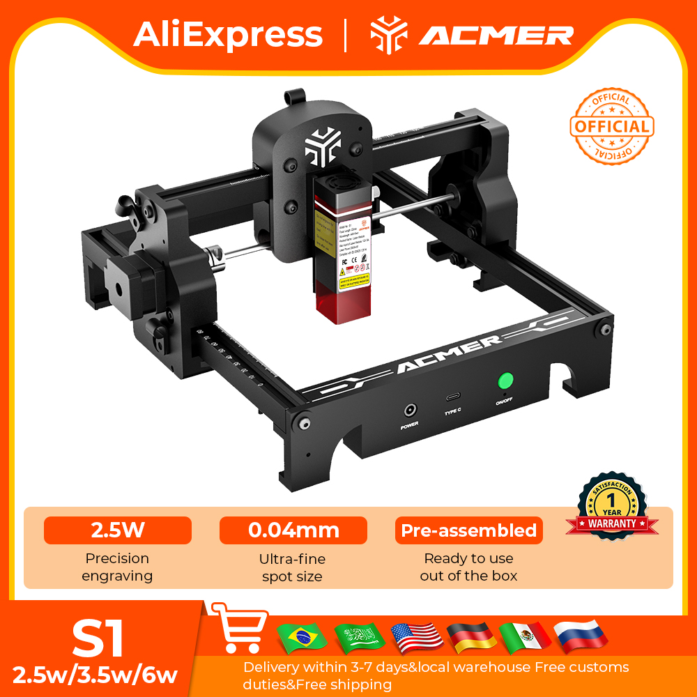 Industrial Laser Tool - ACMER S1 ミニレーザー彫刻および切断機高精度ポータブル CNC 工作機械合板アクリル革ガラス